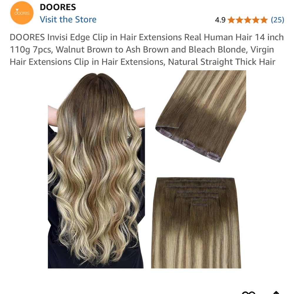 #2 DOORES Invisi Edge Clip in Hair Extensions Real Human Hair 14 inch 110g 7pcs
